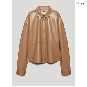 Babaton Faux Leather Button-Front Shirt Jacket - Caramel